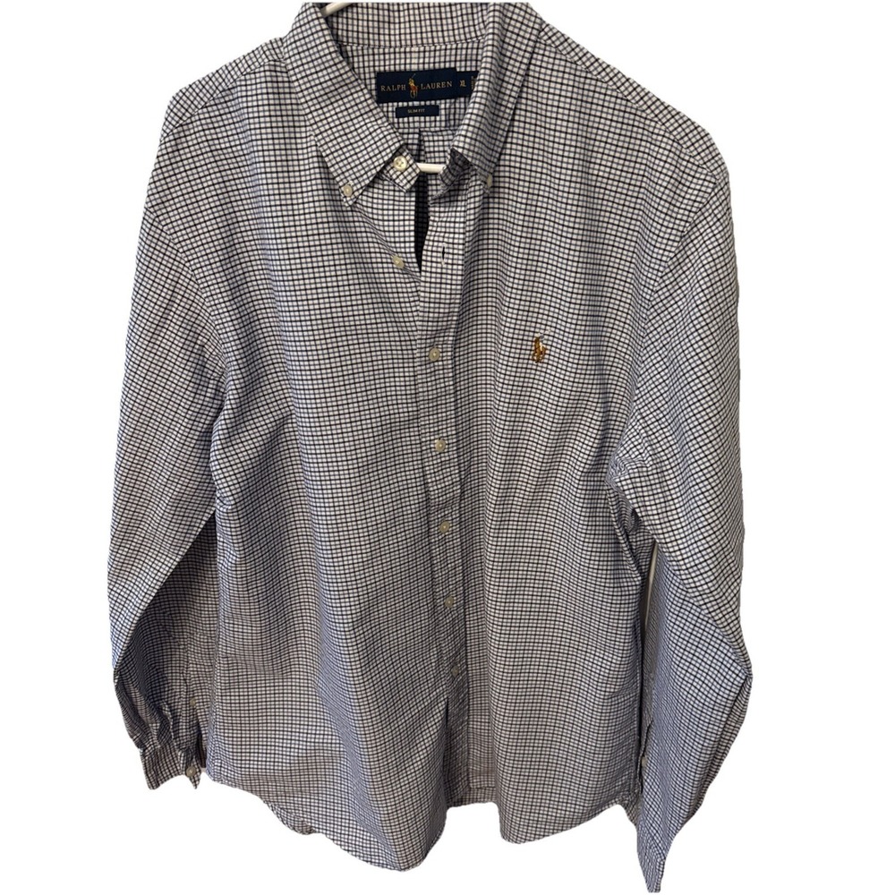 Ralph Lauren Shirt Mens XL Blue Check Cotton Pony Button Down Flesh Preppy Adult